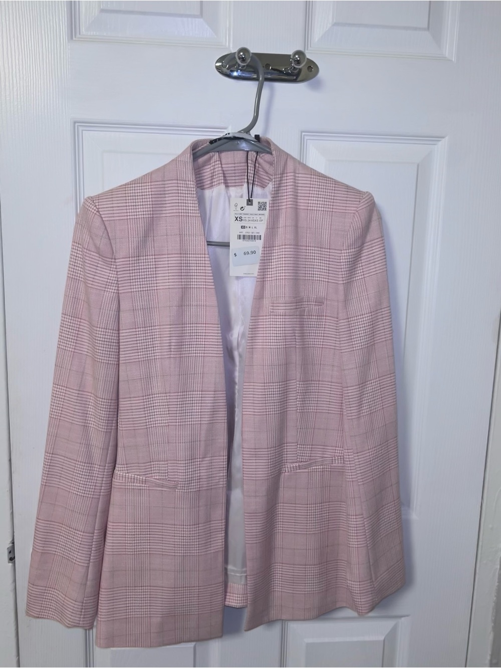 Zara Light Pink Plaid Open Blazer
